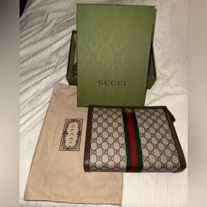 Gucci Brown and Beige Clutch with Signature Stripe